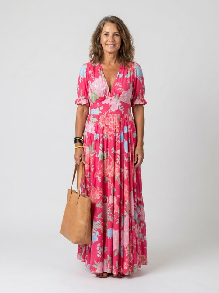 Klaasje | Romantische Bloemen Midi-jurk