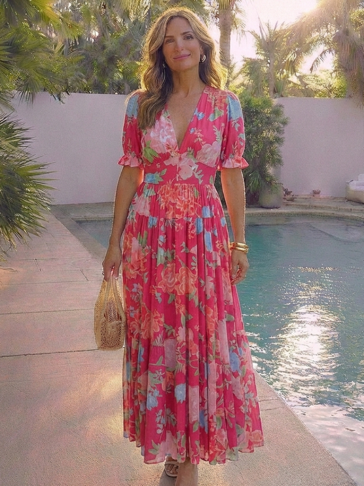 Klaasje | Romantische Bloemen Midi-jurk