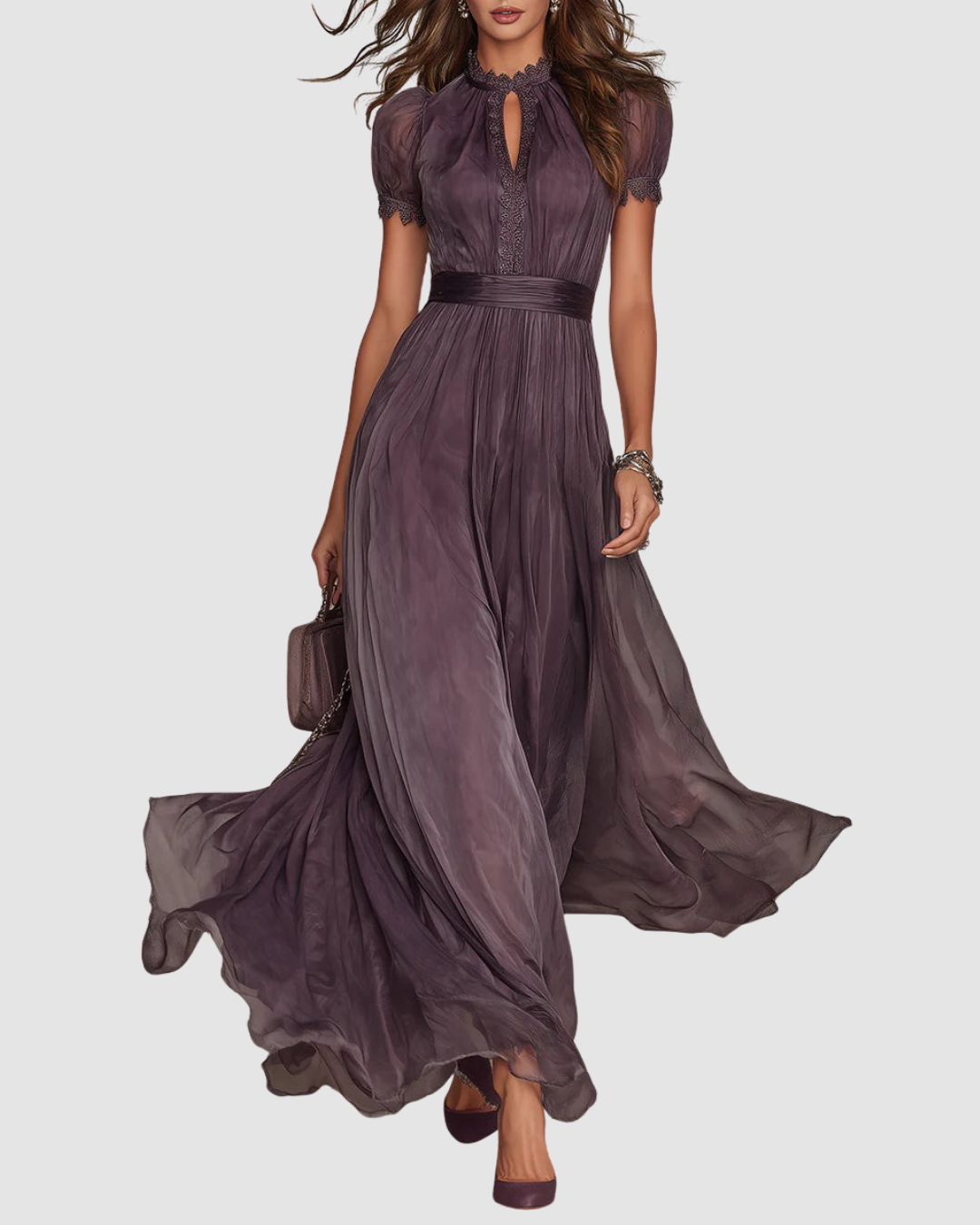 Sara | Chiffon Maxi-jurk met Kant