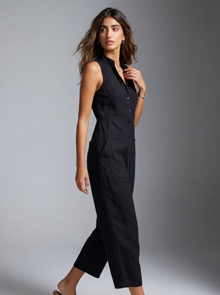 Reina | Linnenmix Mouwloze Jumpsuit