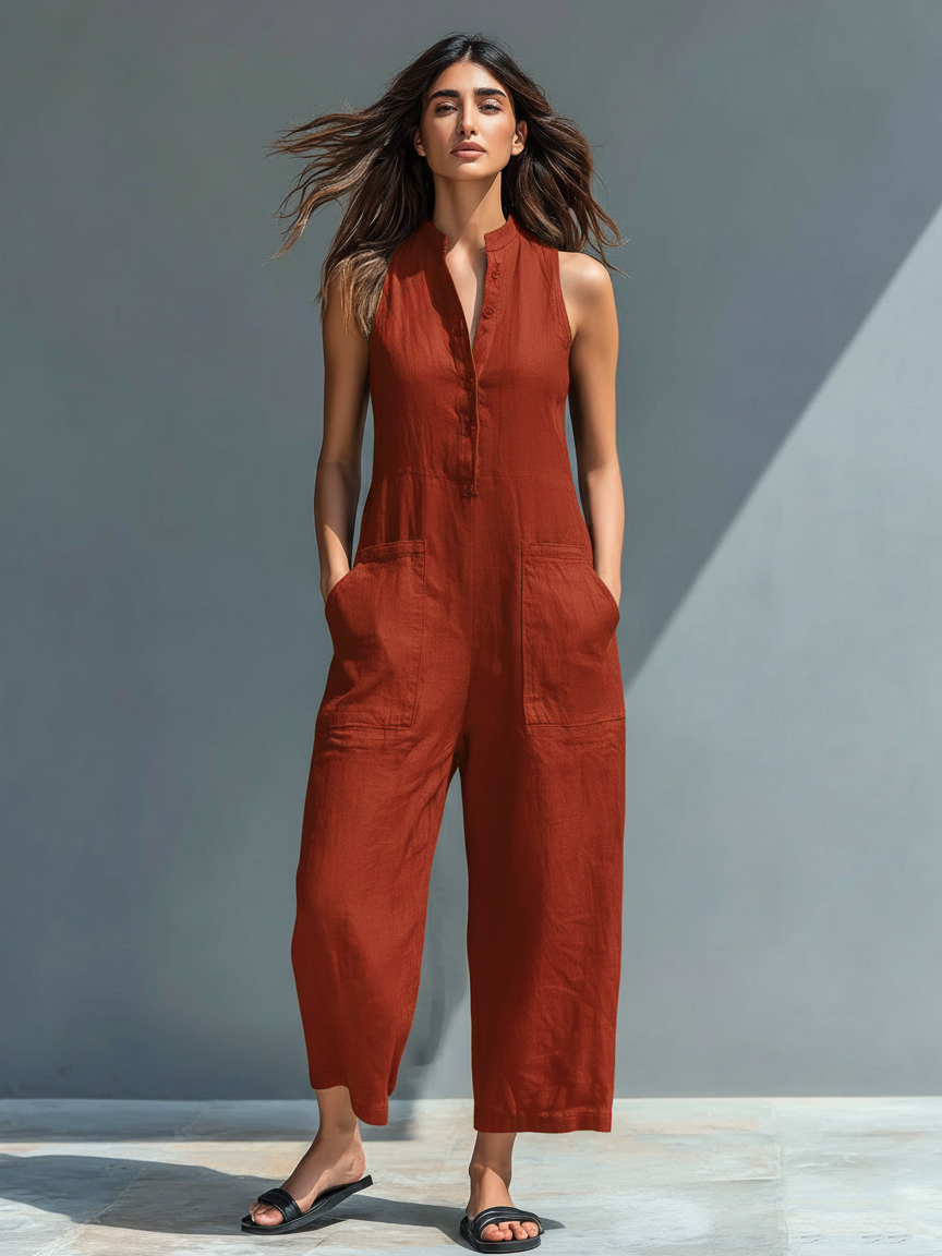 Cornelia | Mouwloze Linnenmix Jumpsuit