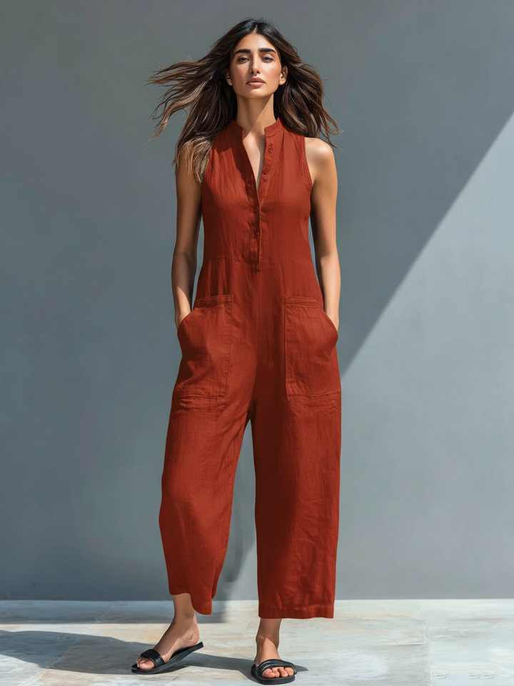Cornelia | Mouwloze Linnenmix Jumpsuit