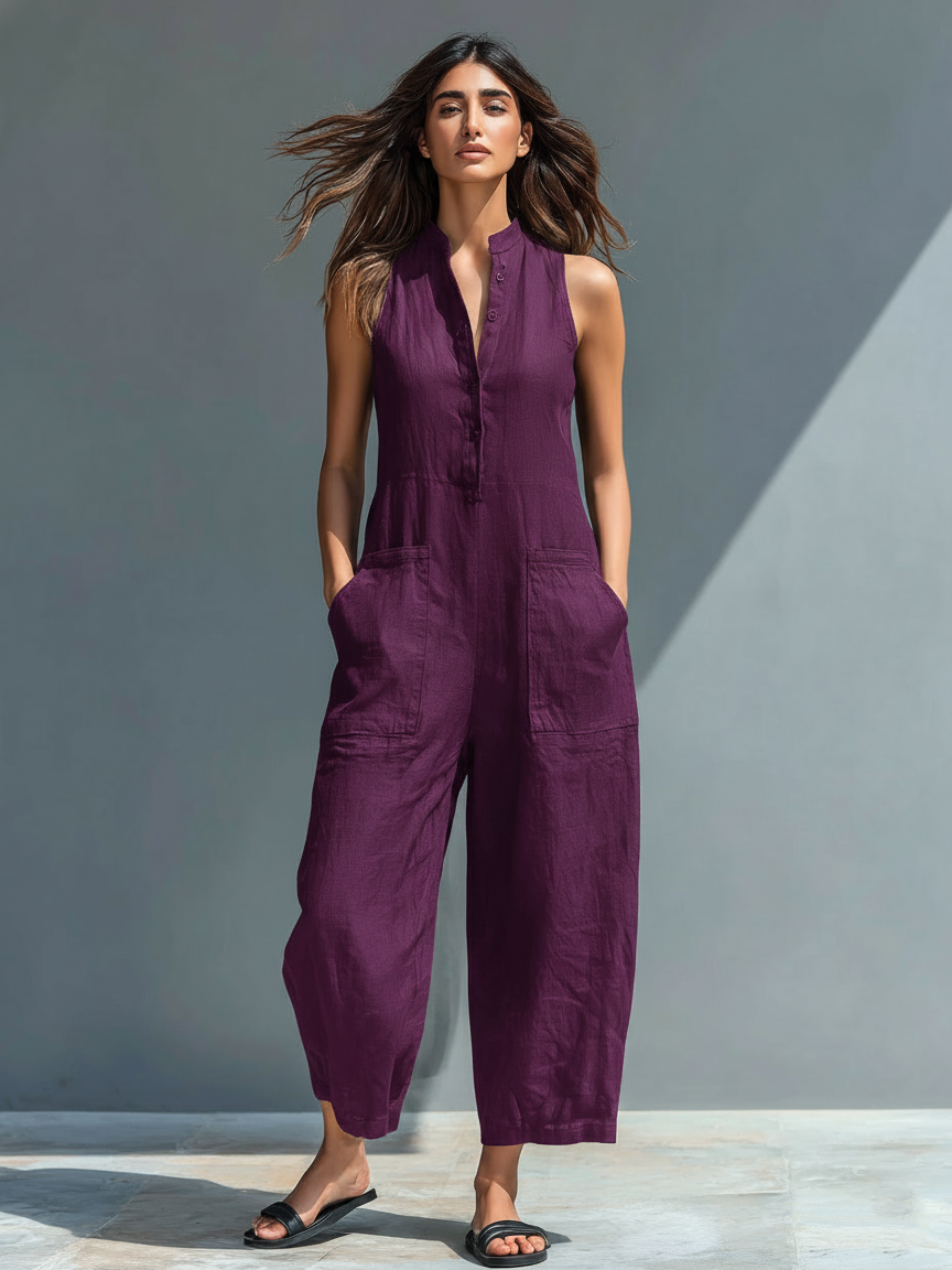 Cornelia | Mouwloze Linnenmix Jumpsuit