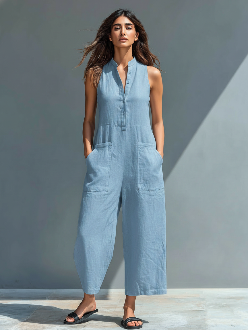 Cornelia | Mouwloze Linnenmix Jumpsuit