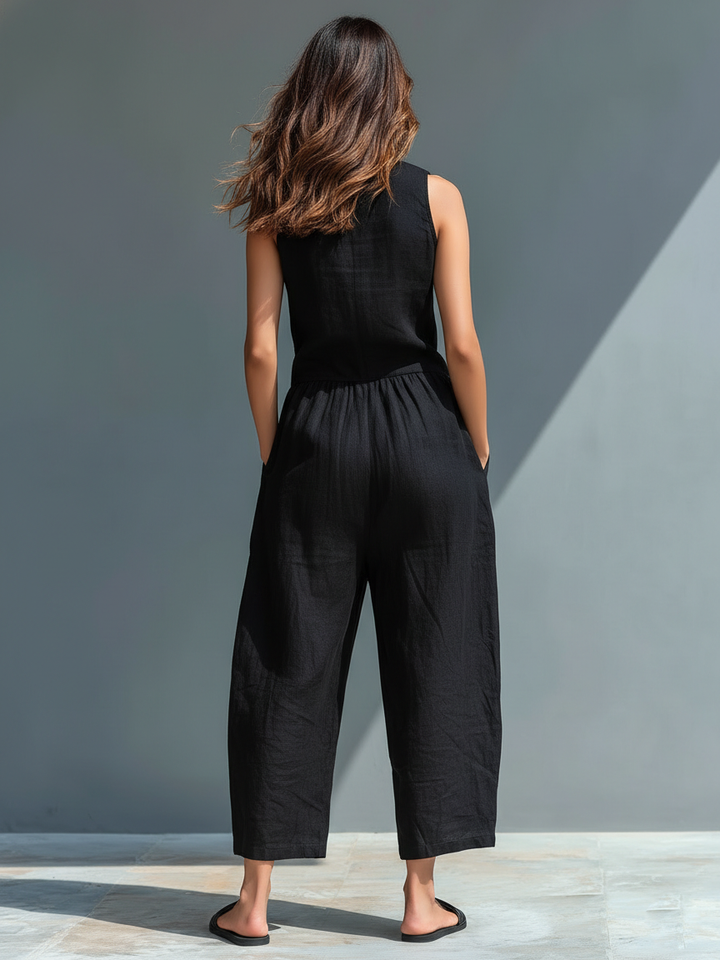 Cornelia | Mouwloze Linnenmix Jumpsuit