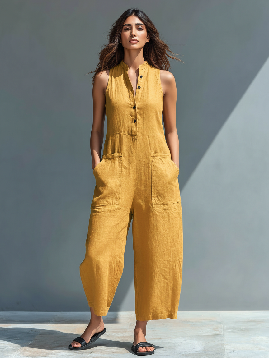 Cornelia | Mouwloze Linnenmix Jumpsuit