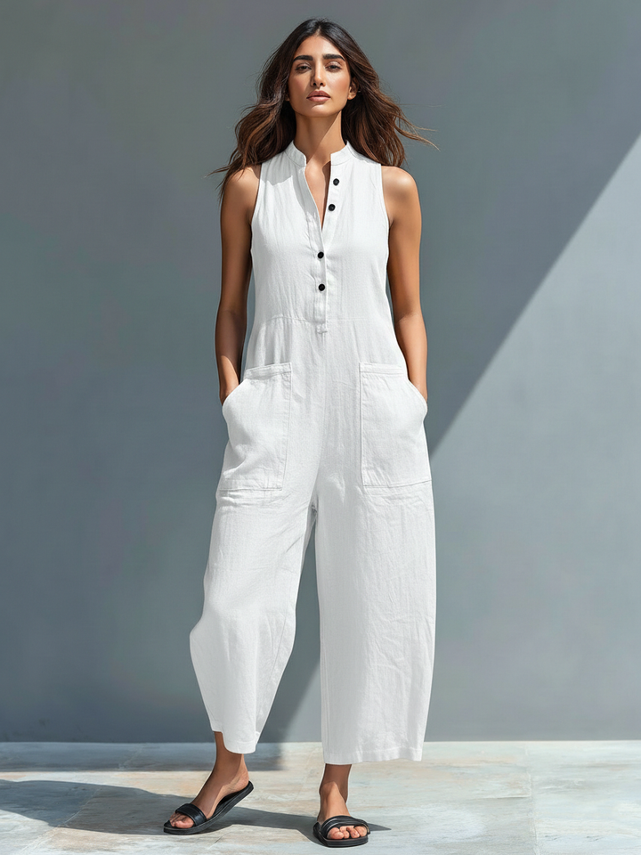 Cornelia | Mouwloze Linnenmix Jumpsuit