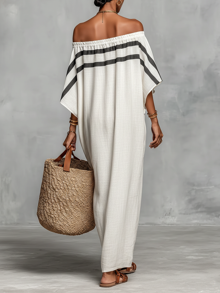 Jantine | Off-Shoulder Linnenmix Maxi-jurk