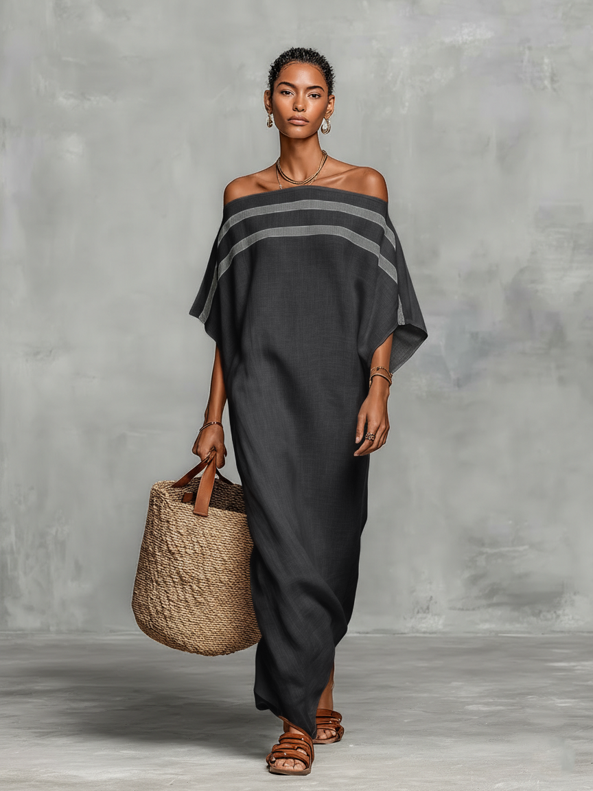 Jantine | Off-Shoulder Linnenmix Maxi-jurk