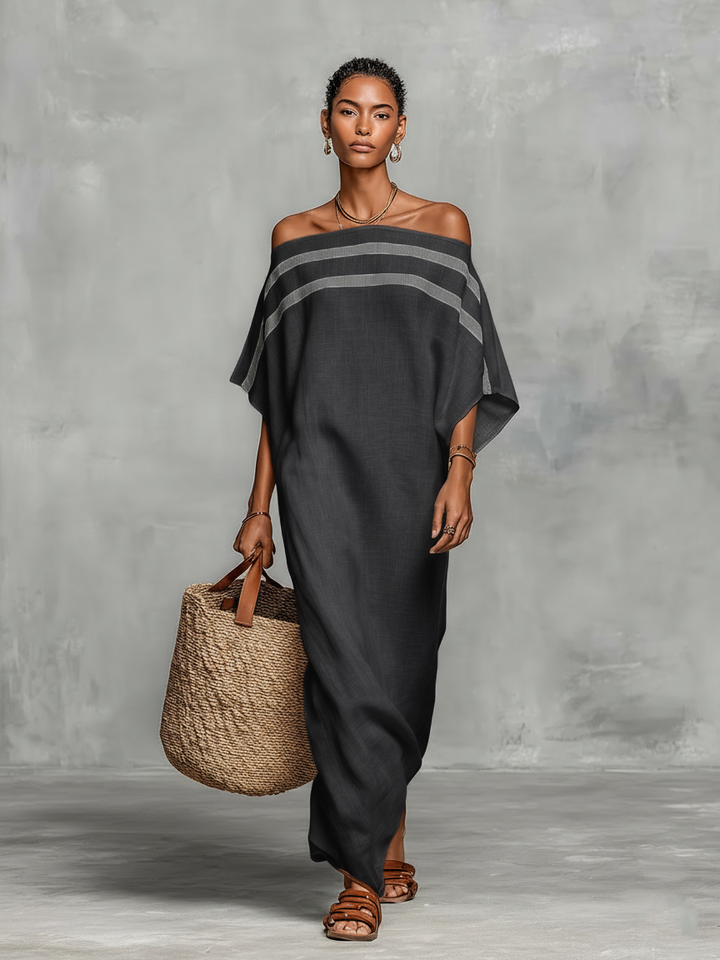Jantine | Off-Shoulder Linnenmix Maxi-jurk