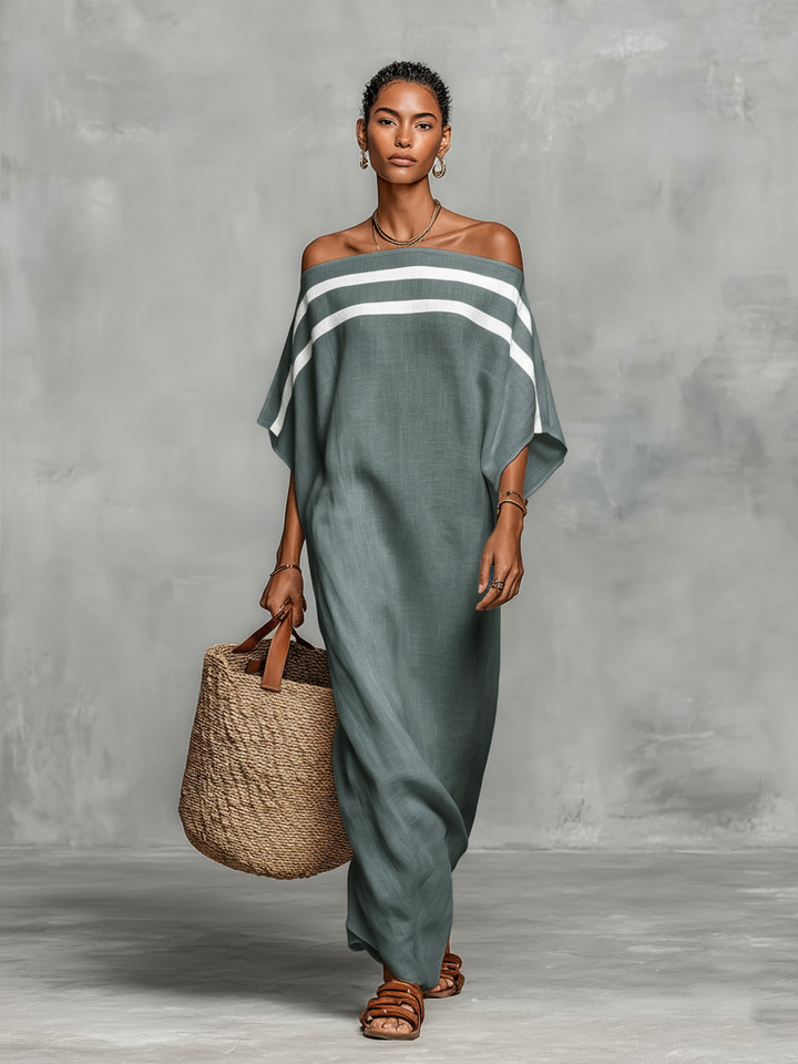 Jantine | Off-Shoulder Linnenmix Maxi-jurk