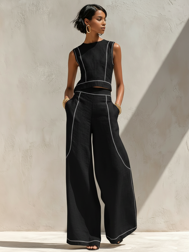 Petronella | Tweedelige Set met Contrasterende Stiksels