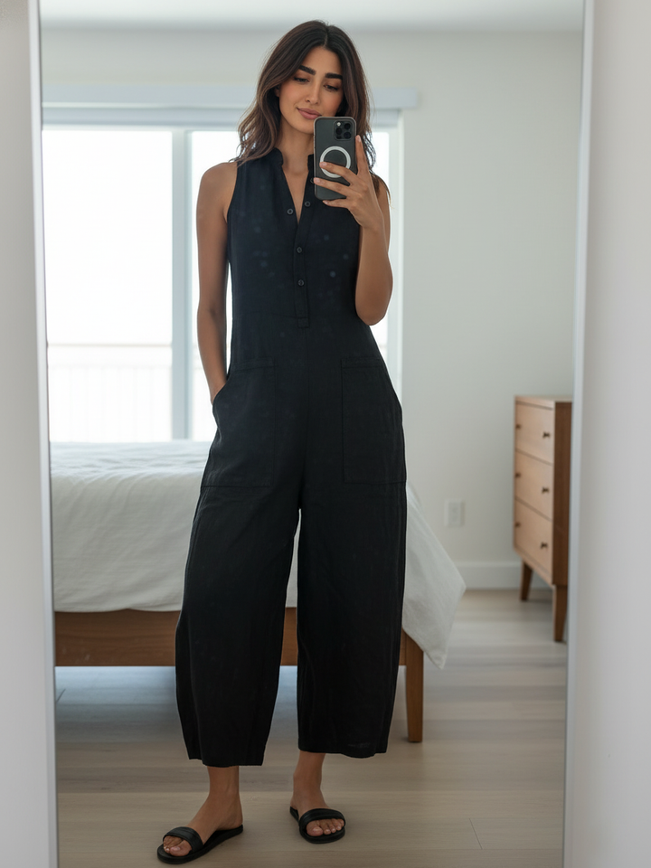Cornelia | Mouwloze Linnenmix Jumpsuit
