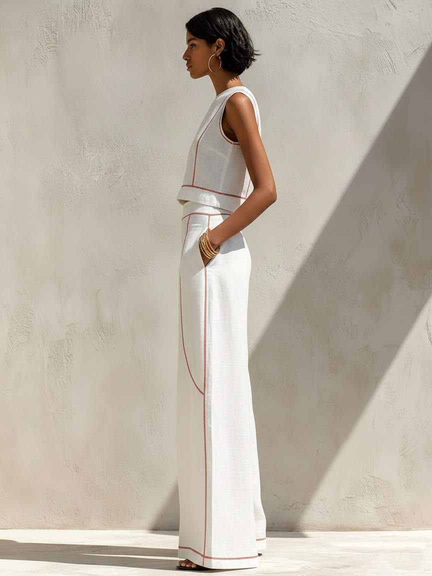 Petronella | Tweedelige Set met Contrasterende Stiksels
