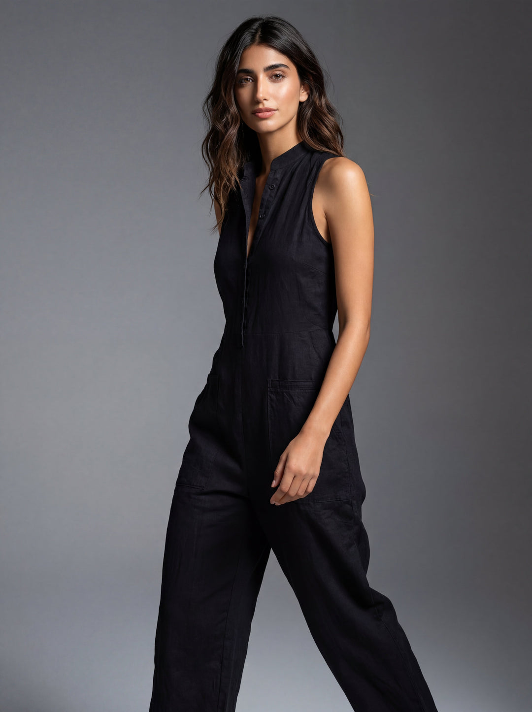 Reina | Linnenmix Mouwloze Jumpsuit