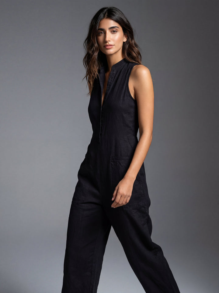 Reina | Linnenmix Mouwloze Jumpsuit