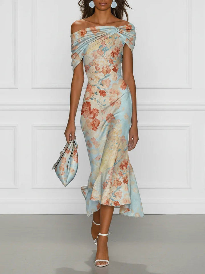 Trude | Off-Shoulder Bloemen Midi-jurk