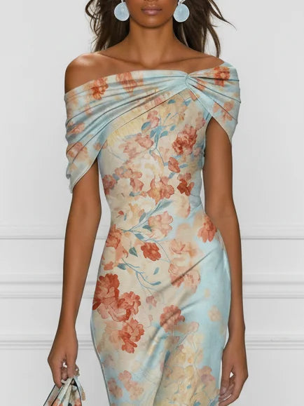 Trude | Off-Shoulder Bloemen Midi-jurk