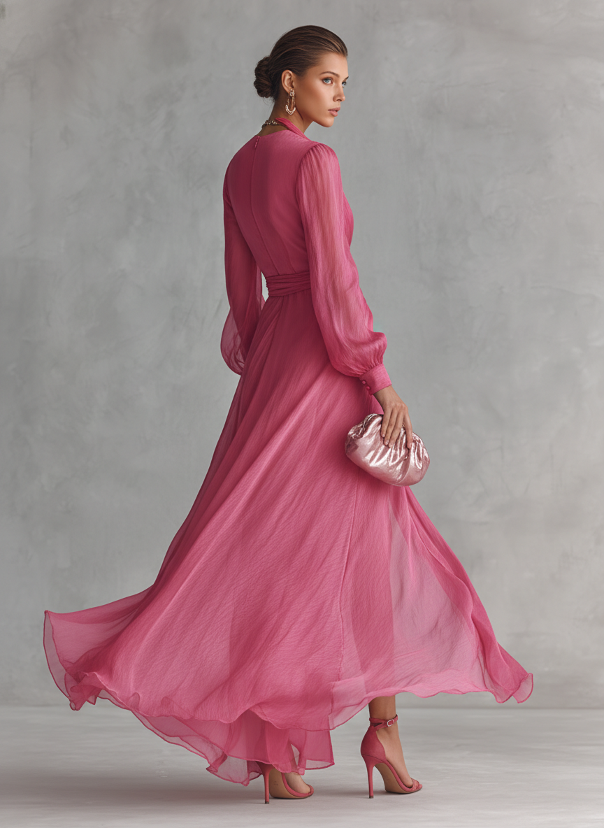 Annemarie | Chiffon Maxi-jurk met Strikceintuur