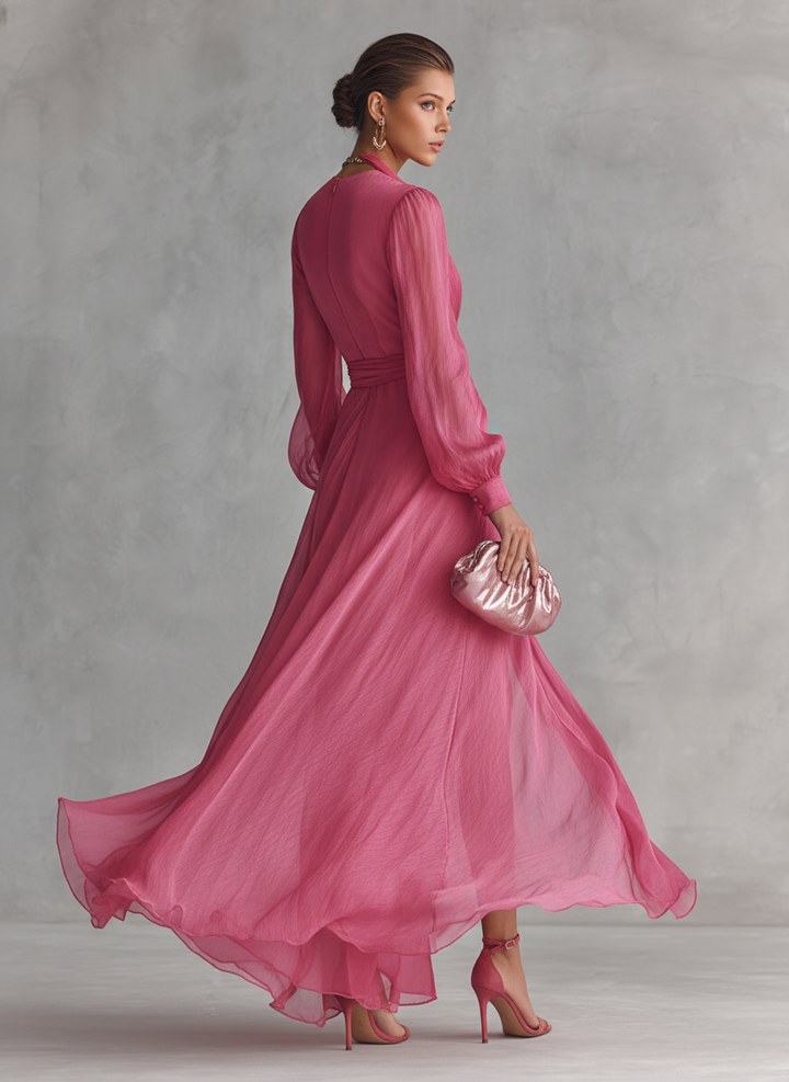 Annemarie | Chiffon Maxi-jurk met Strikceintuur