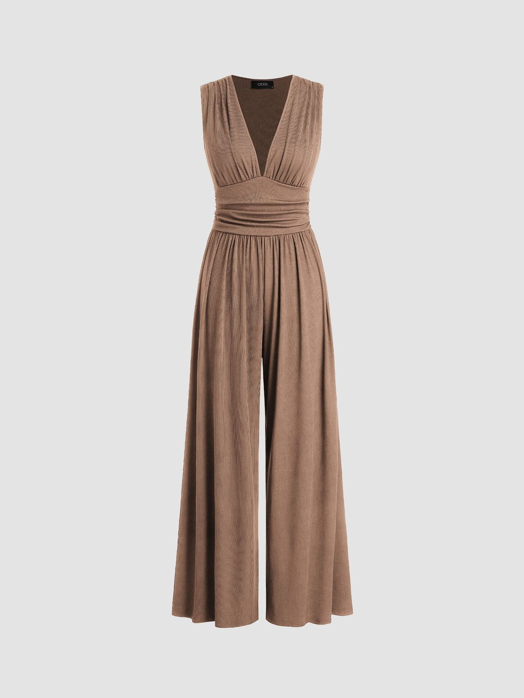 Janneke | Geribbelde Jumpsuit met Wijde Pijpen