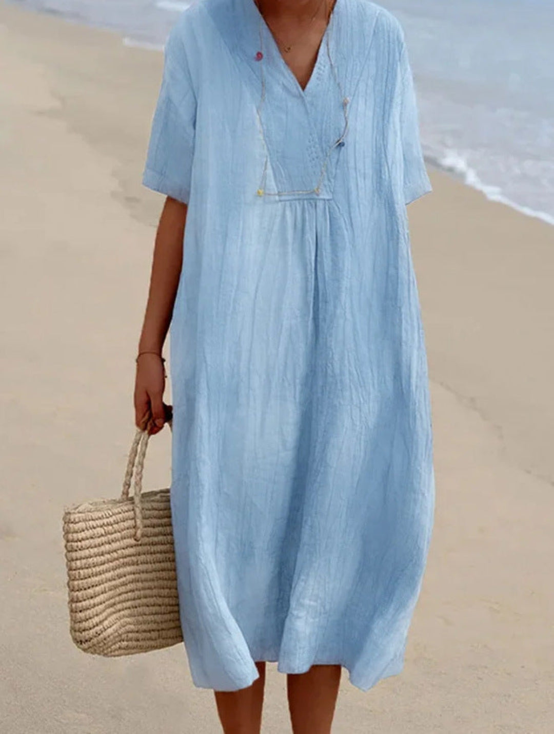 Sanne | Gestructureerde V-hals Midi-jurk