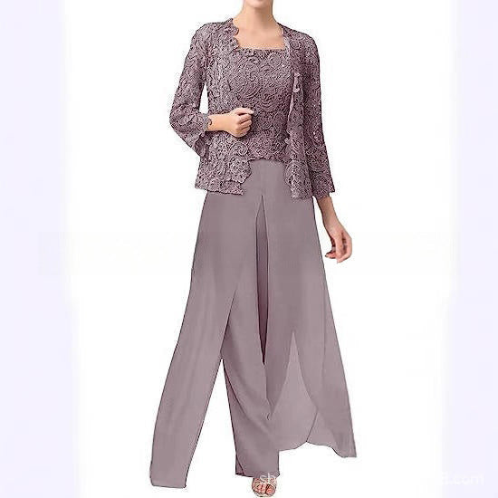Linde | Chiffon Driedelige Set met Kant