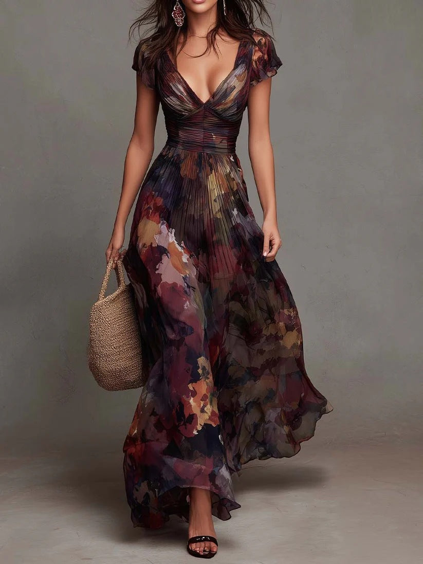 Milou | Geplooide Maxi-jurk met Bloemenprint