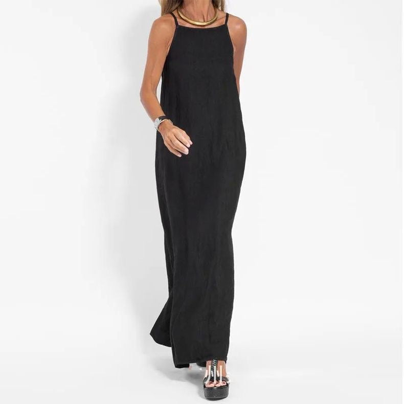 Ingrid | Linnenmix Maxi-jurk met Spaghettibandjes