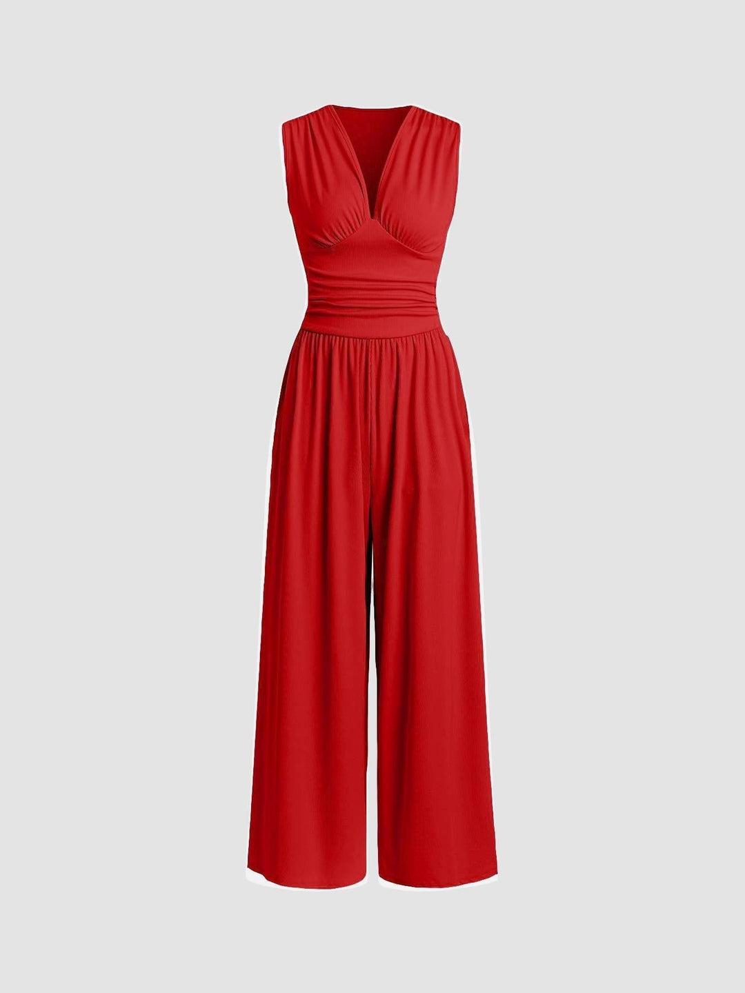 Janneke | Geribbelde Jumpsuit met Wijde Pijpen