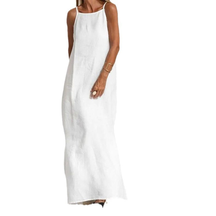 Ingrid | Linnenmix Maxi-jurk met Spaghettibandjes