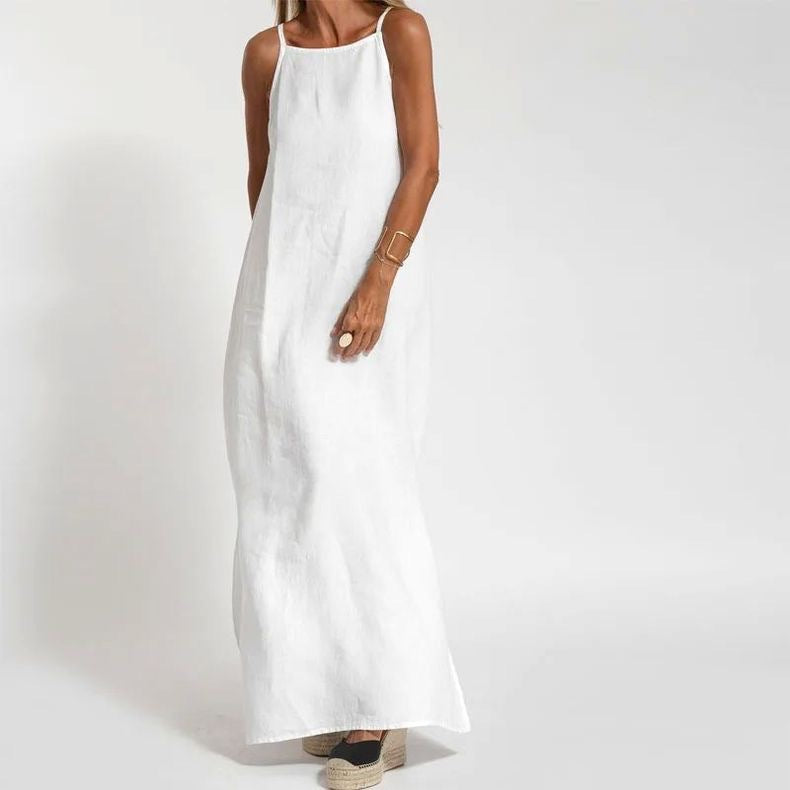 Ingrid | Linnenmix Maxi-jurk met Spaghettibandjes