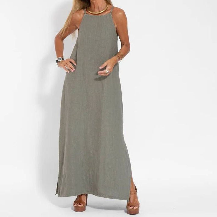 Ingrid | Linnenmix Maxi-jurk met Spaghettibandjes