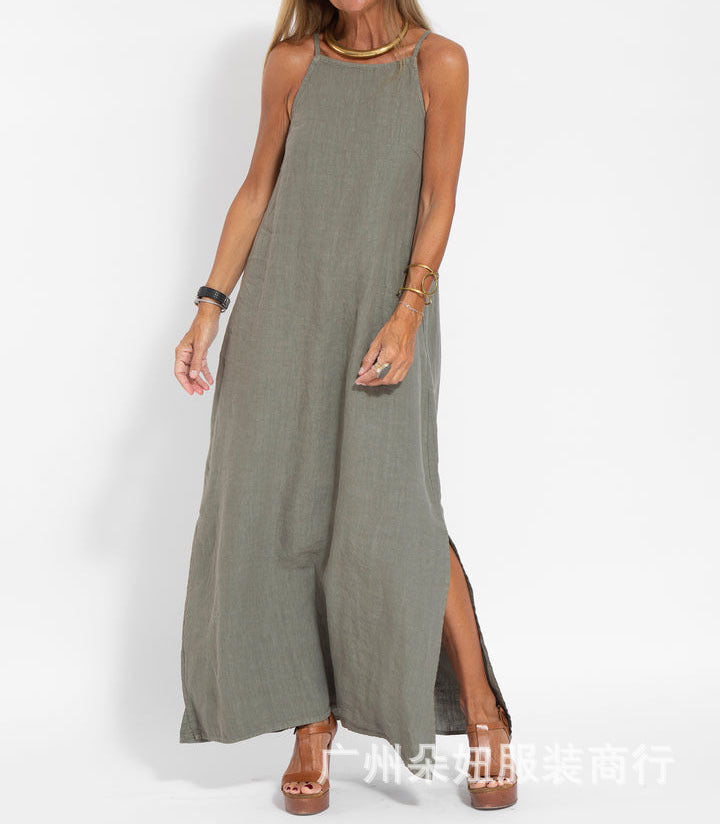 Ingrid | Linnenmix Maxi-jurk met Spaghettibandjes
