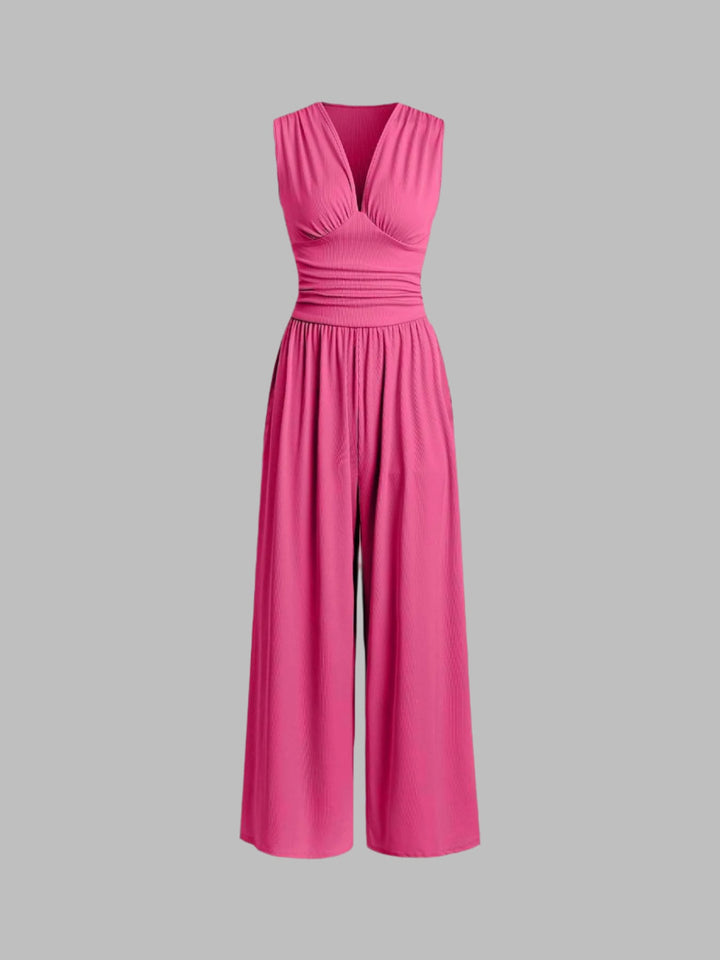 Janneke | Geribbelde Jumpsuit met Wijde Pijpen