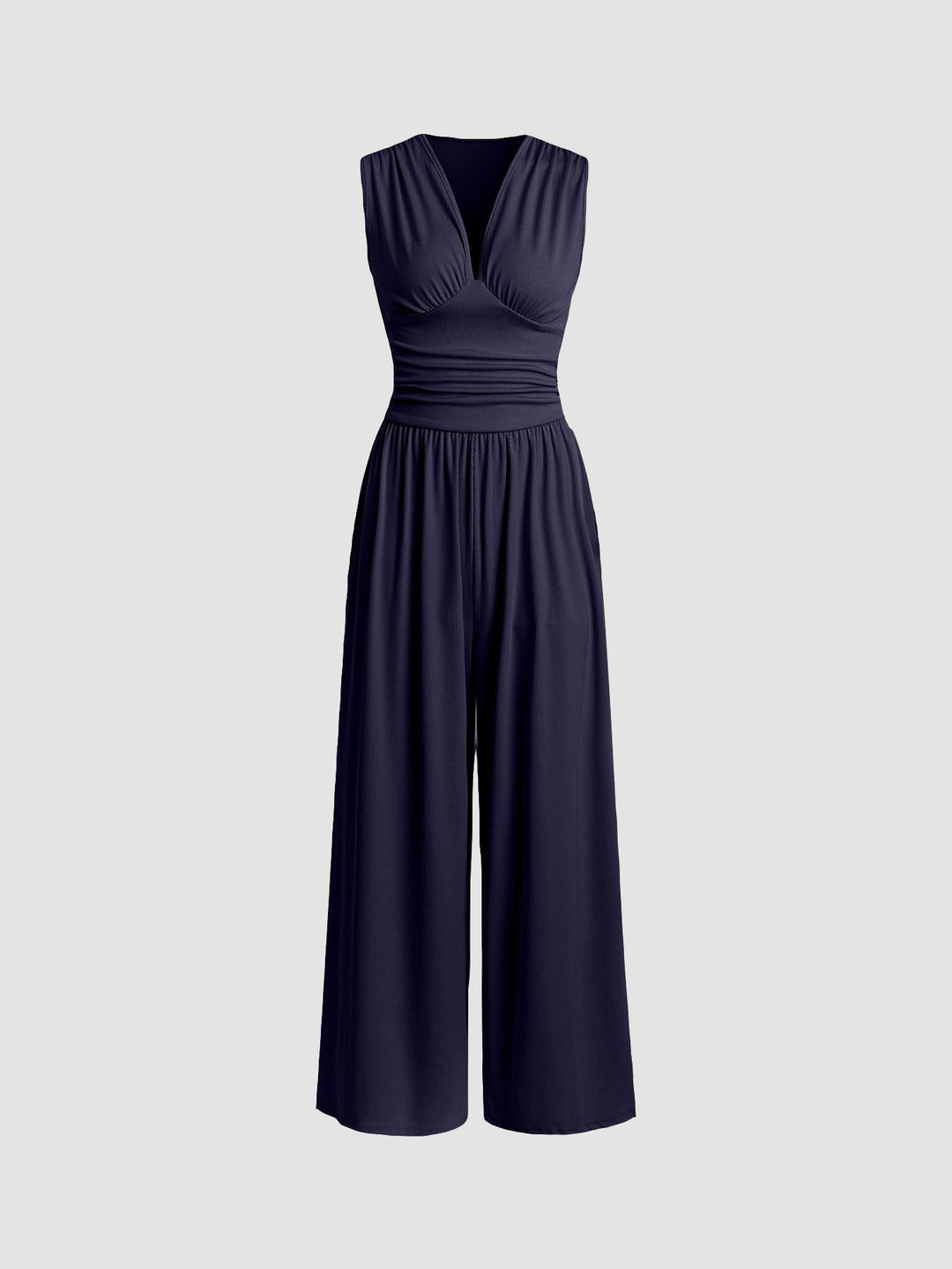 Janneke | Geribbelde Jumpsuit met Wijde Pijpen