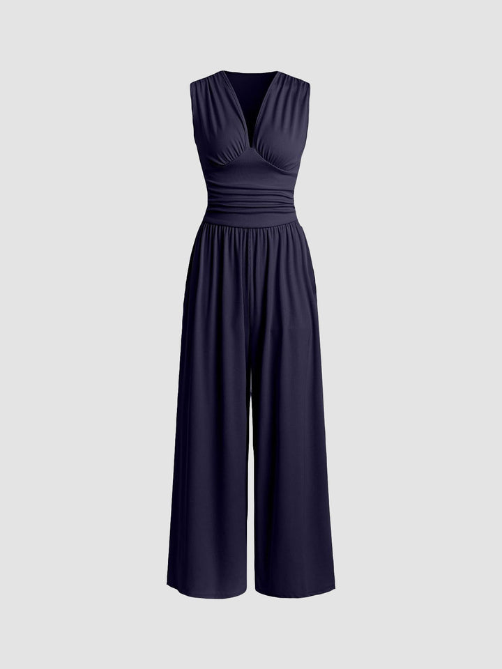 Janneke | Geribbelde Jumpsuit met Wijde Pijpen