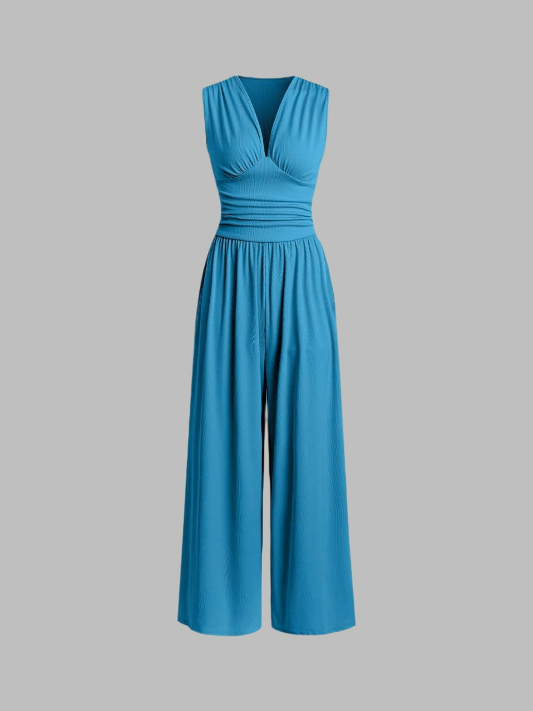 Janneke | Geribbelde Jumpsuit met Wijde Pijpen