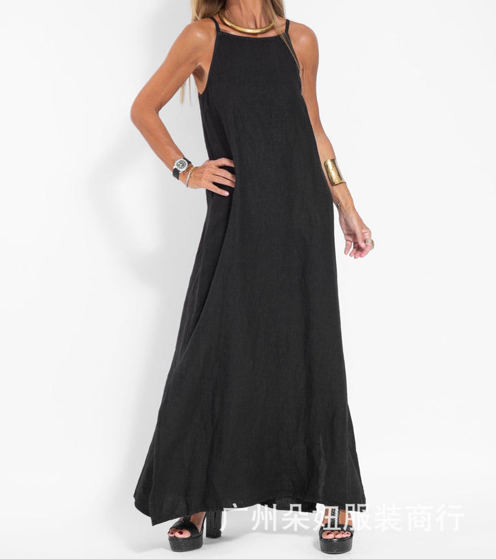 Ingrid | Linnenmix Maxi-jurk met Spaghettibandjes
