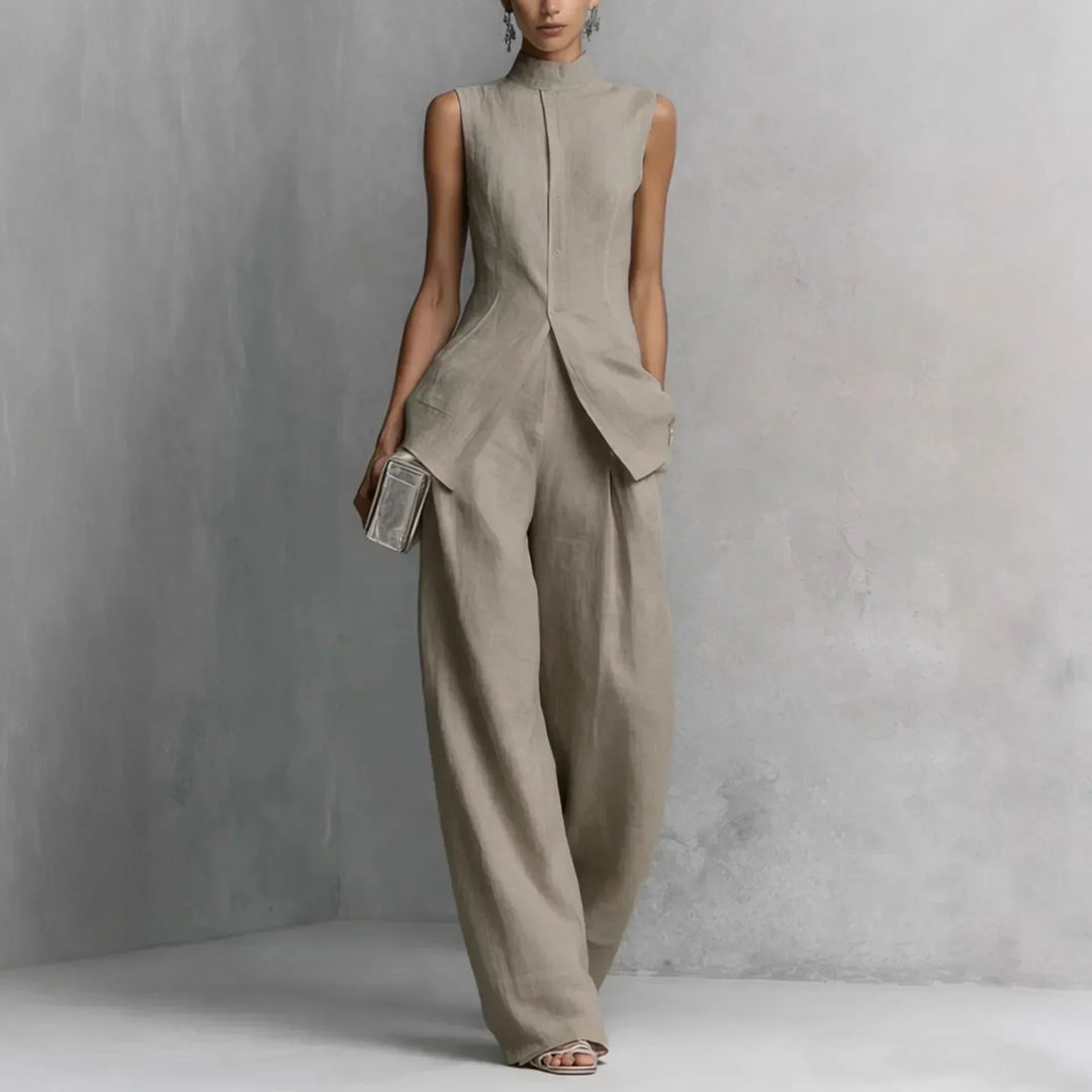 Anke | Mouwloze Co-ord Set met Wijde Broek