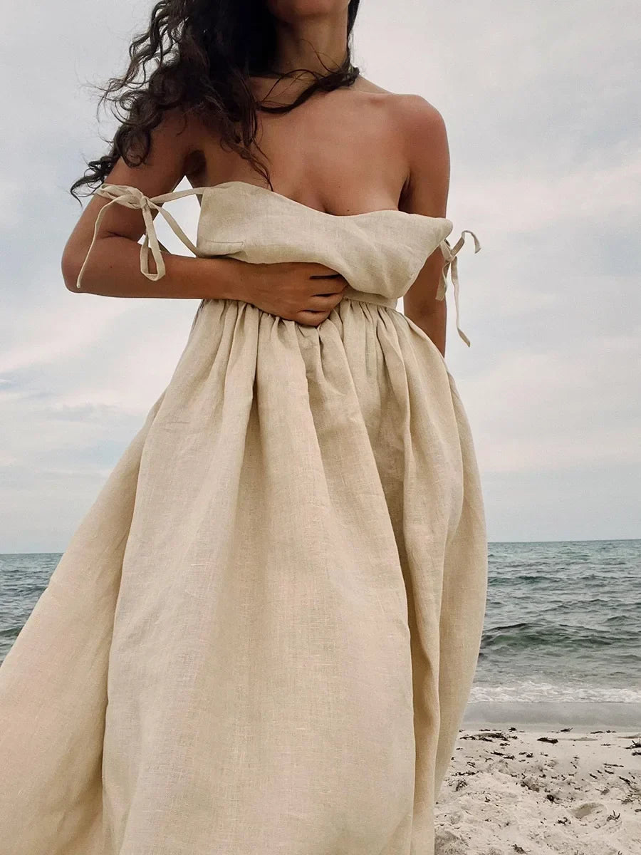 Alida | Katoenen Maxi-jurk met Open Rug