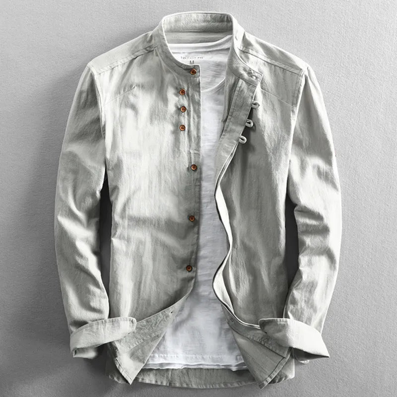Everdien | Katoen-Linnen Blouse met Kraag