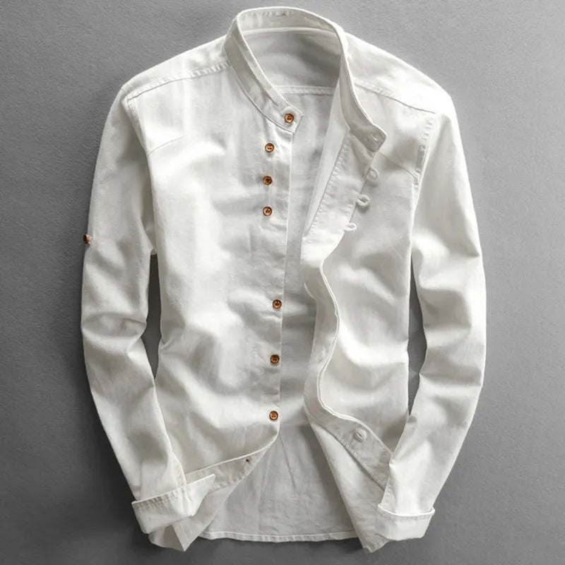 Everdien | Katoen-Linnen Blouse met Kraag