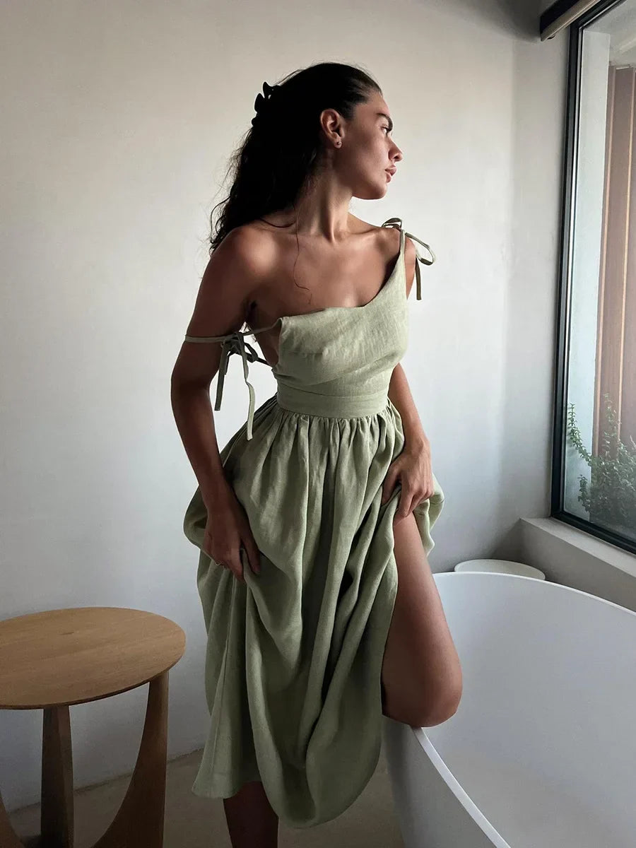 Alida | Katoenen Maxi-jurk met Open Rug