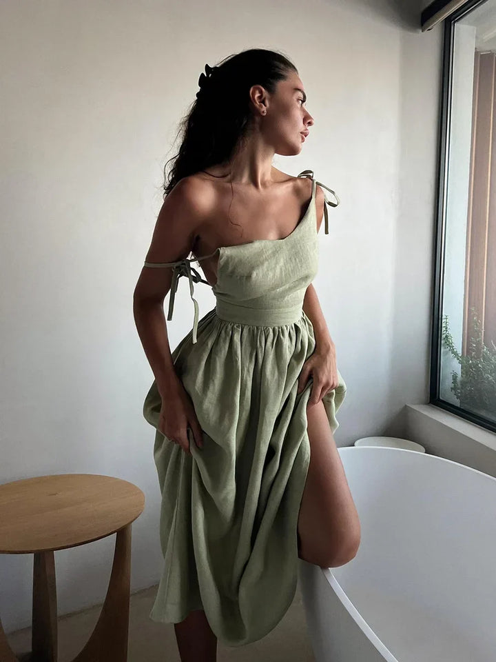 Alida | Katoenen Maxi-jurk met Open Rug