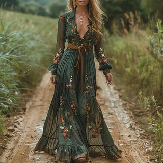 Dakota | Embroidered V Neck Maxi