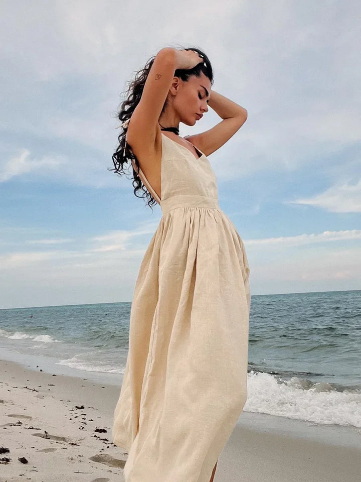 Alida | Katoenen Maxi-jurk met Open Rug