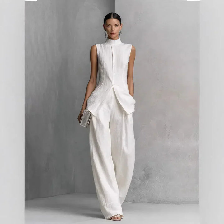 Anke | Mouwloze Co-ord Set met Wijde Broek