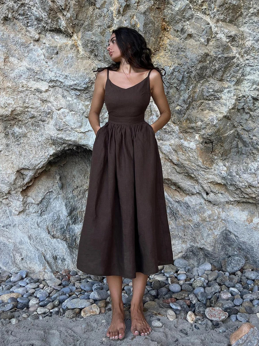 Alida | Katoenen Maxi-jurk met Open Rug