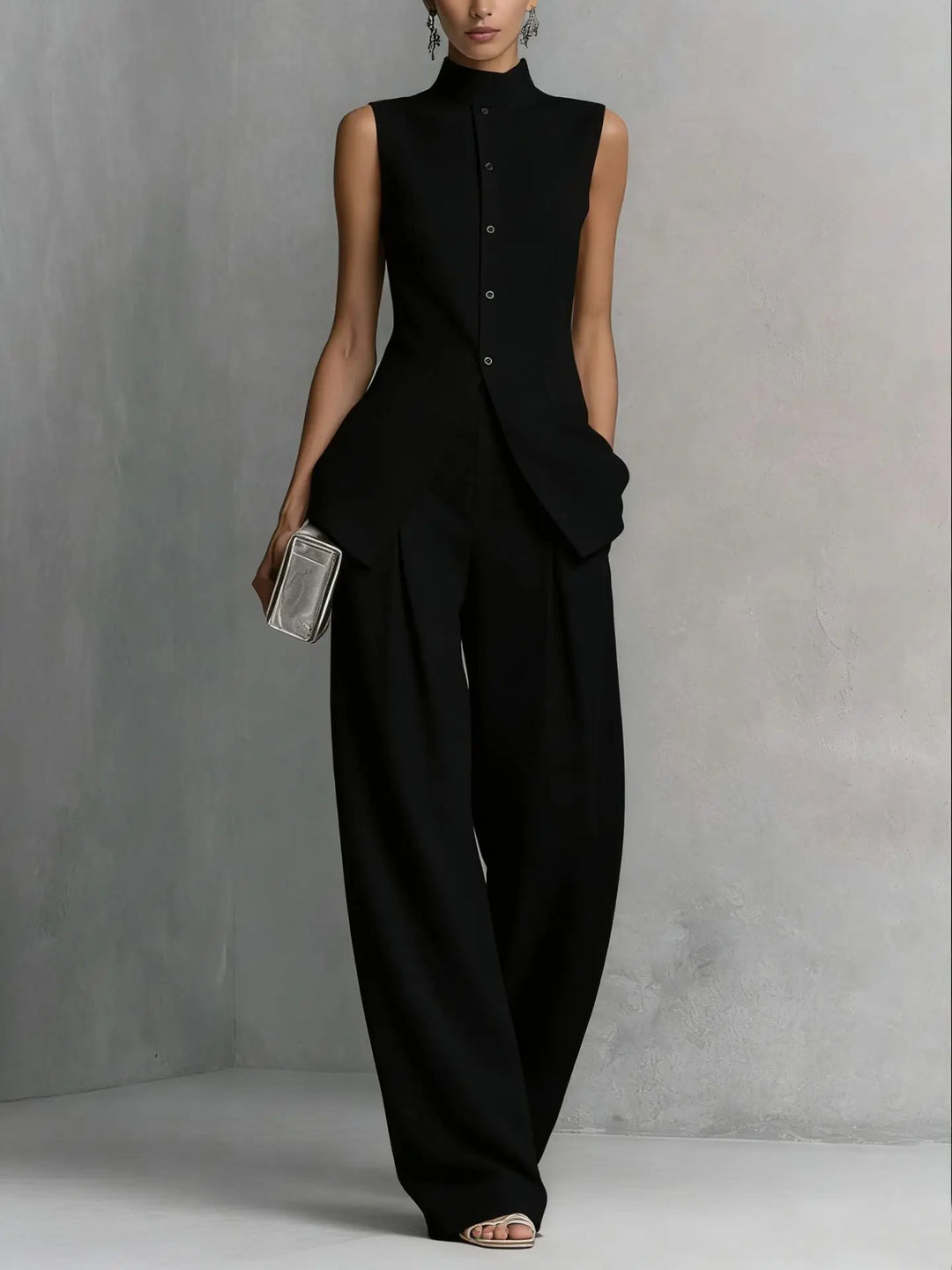Anke | Mouwloze Co-ord Set met Wijde Broek